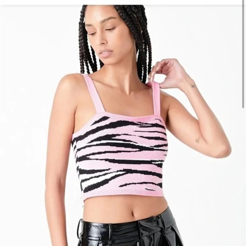 NEW! GREY LAB Pink Zebra Stripe Animal Print Knit Tank Top